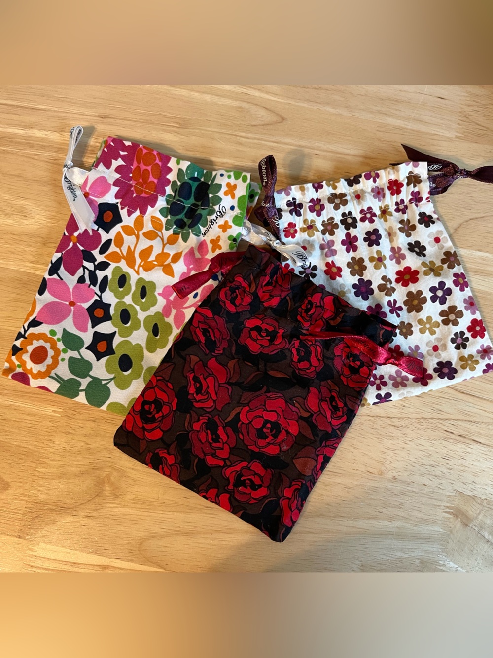 Brighton- Set of 3 Floral Drawstring Pouches Dust Covers Jewelry Bag